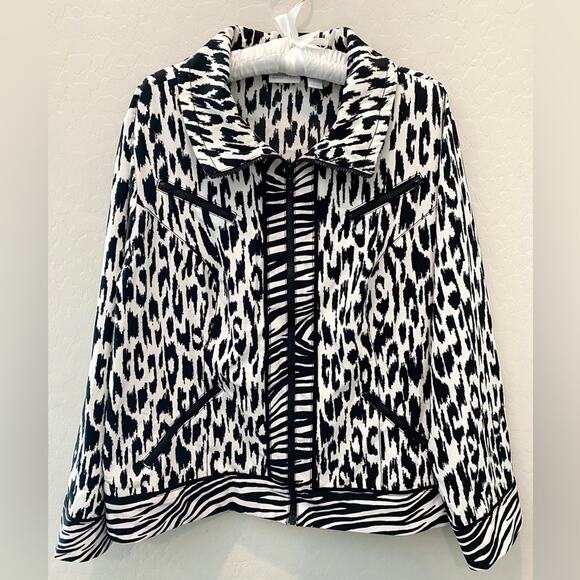 CHICO'S | Zebra Cheetah Mixed Animal Print Contemporary Zip Up Jacket | XL - Picture 1 of 7